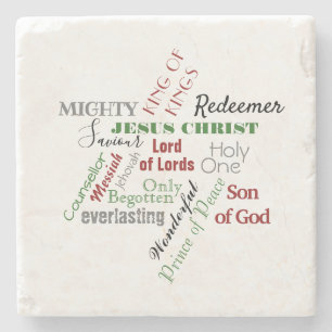 Names of Jesus Christmas Stone Coaster