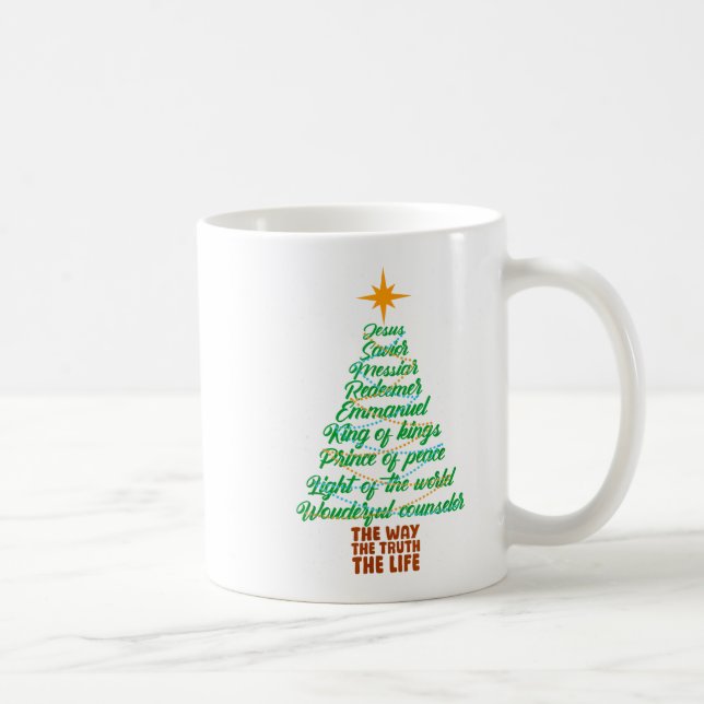 Names Of Jesus Christmas Tree Lights Christian Xma Coffee Mug (Right)