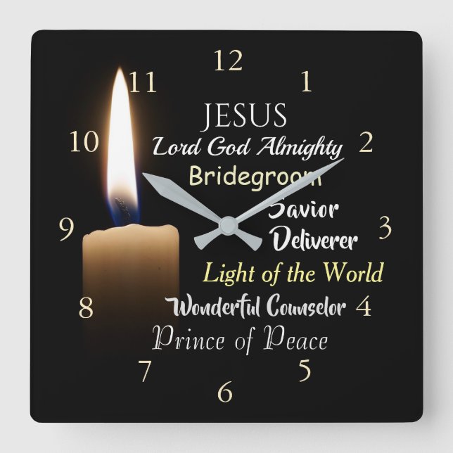 Names of Jesus, Lord God Almighty, Bridegroom Square Wall Clock (Front)