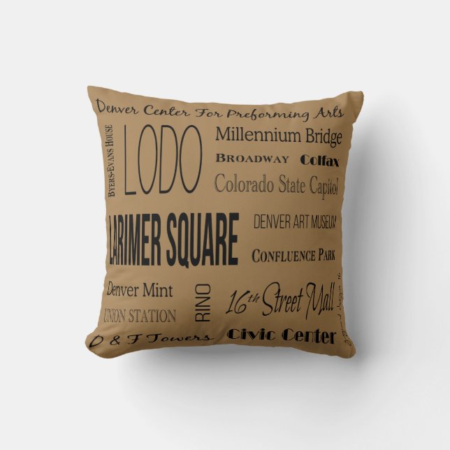 Names Of Places In Downtown Denver, CO Cushion (Front)