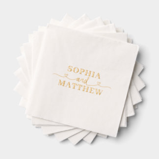 Names Script Heart Wedding Foil Napkins
