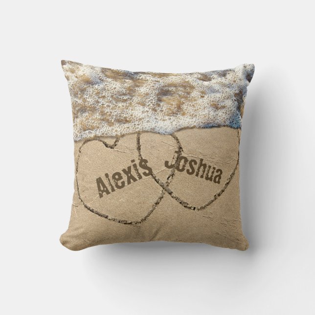 names with hearts on seashore cushion (Front)