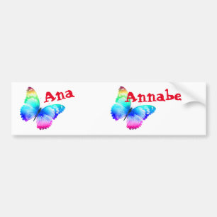 Nametags Ana and Annabella Multicolored Butterfly Bumper Sticker
