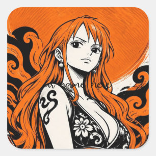 Nami One Piece Orange Aesthetic Anime Vinyl Sticke Square Sticker