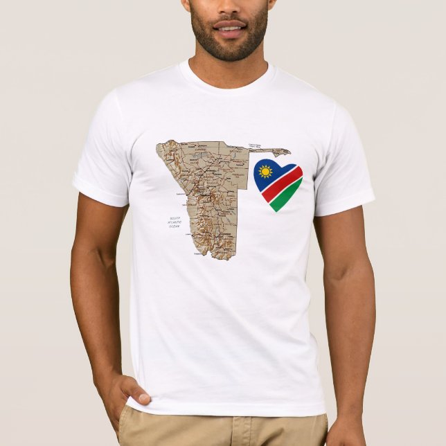 Namibia Flag Heart and Map T-Shirt (Front)