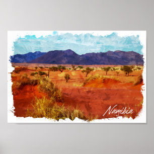 Namibia Landscape Panorama Watercolor Painting Poster
