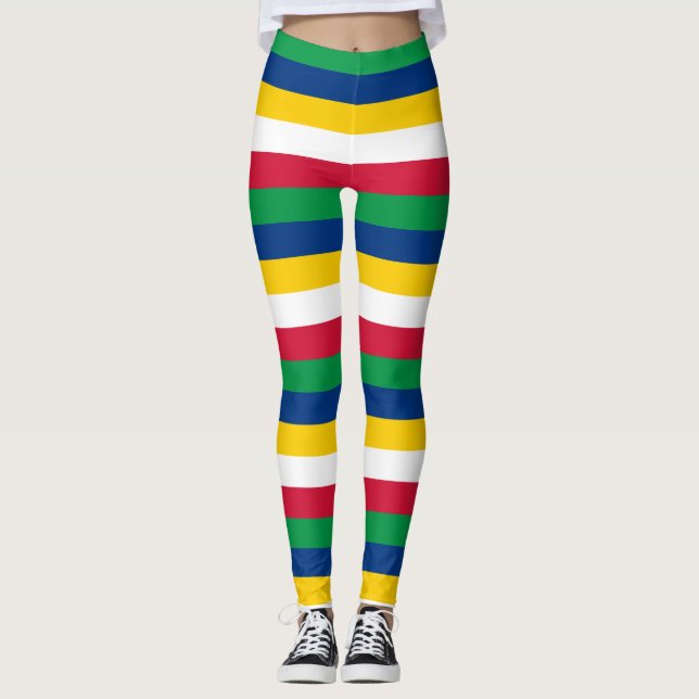 Namibia National Flag Colours Horizontal Striped Leggings (Front)