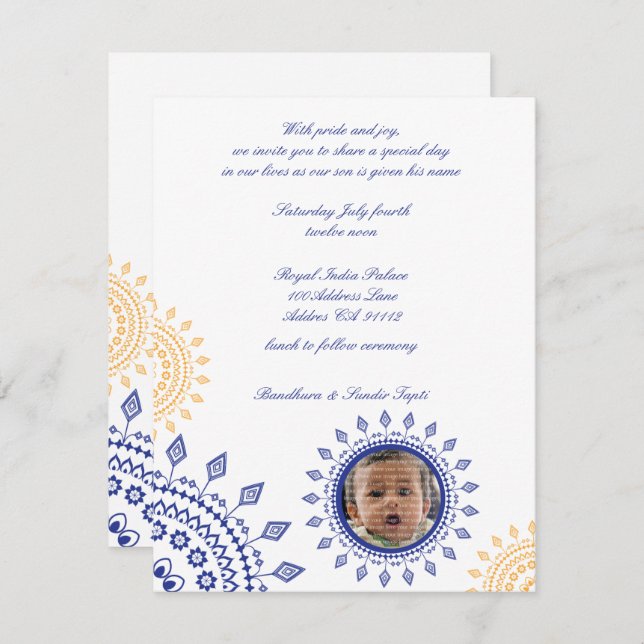 Namkaran Blue & Yellow Baby Naming Invitations (Front/Back)