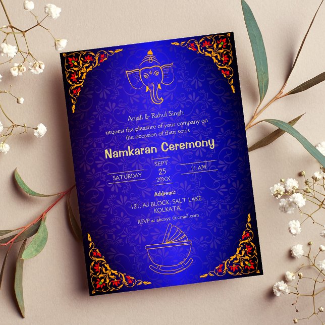Namkaran Naming Ceremony Golden Elements Invitation (Creator Uploaded)