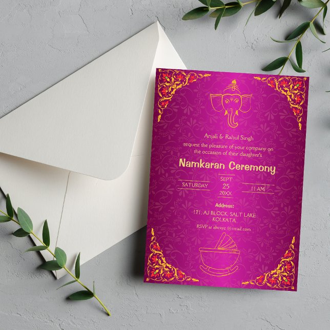 Namkaran Naming Ceremony Golden Elements Invitation (Creator Uploaded)