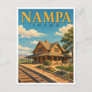 Nampa Idaho Train Depot GeoSaga Postcard