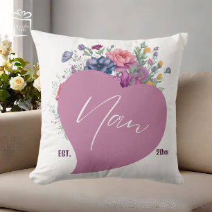 Nan Est 20xx Watercolor Wildflowers Heart Cushion