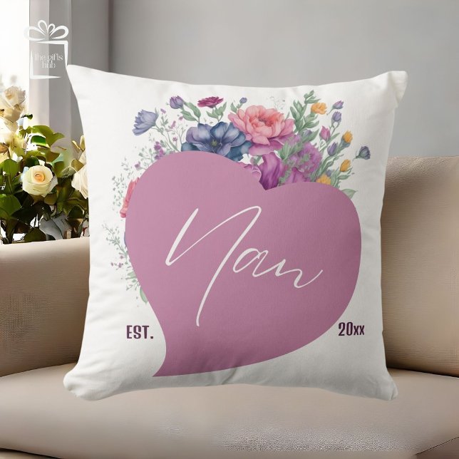 Nan Est 20xx Watercolor Wildflowers Heart Cushion (Nan Est. 20xx)