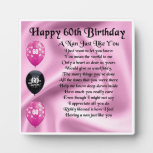 Nan Poem Plaque  -  60th Birthday