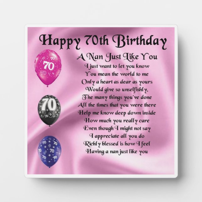 Nan Poem Plaque  -  70th Birthday (Front)