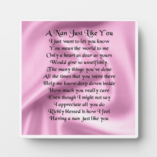 Nan Poem Plaque  -  Pink Silk  Design (Front)