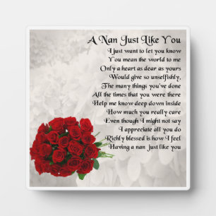 Nan Poem Plaque  -  Red Rose  Design