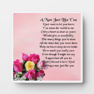 Nan Poem Plaque  -  Roses  Design