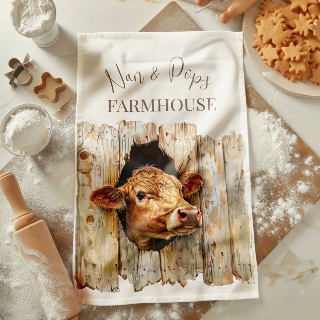 Nan & Pop's Farmhouse Cute Country Farm Cow Tea Towel (Creator Uploaded)