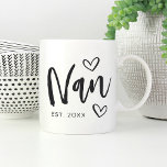Nan Year Established Grandma Coffee Mug<br><div class="desc">Create a sweet keepsake for grandma with this simple design that features "Nan" in hand sketched script lettering accented with hearts. Personalise with the year she became a grandmother for a cute Mother's Day or pregnancy announcement gift.</div>