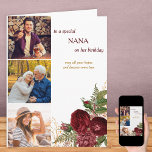 Nana 3 Photo Red Roses Birthday Card<br><div class="desc">Custom photo birthday card for a special Nana. The wording is editable, if you wish to change NANA to grandma, mom or whatever you prefer. You can also edit the message inside and of course add 3 of your favorite photos on the front. The design featues red roses and flowers...</div>