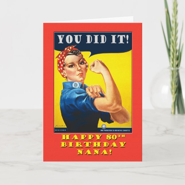 Nana 80th Birthday with Rosie the Riveter Card (Front)