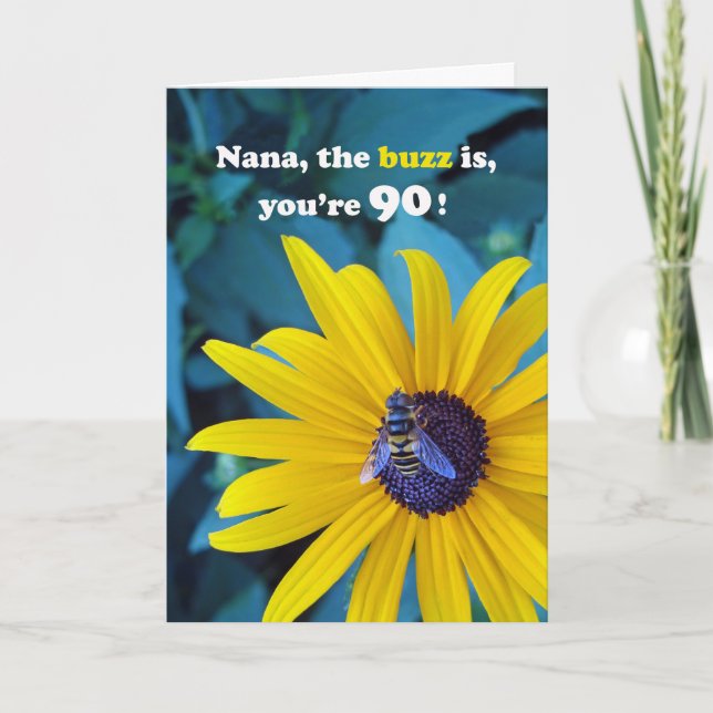Nana 90th Birthday with Bee on Flower Card (Front)