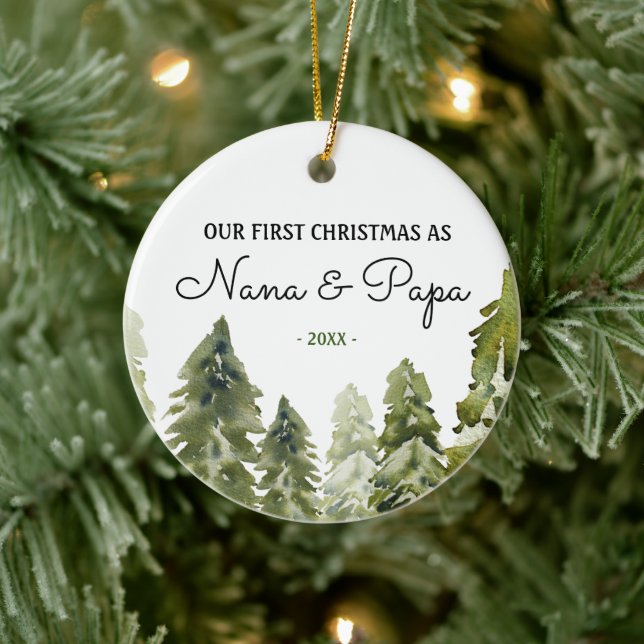 Nana And Papa Our First Christmas as Grandparents Ceramic Ornament (Tree)