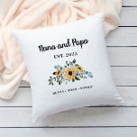 Nana and Papa | Rustic Sunflower and Names Cushion<br><div class="desc">This pretty pillow made especially for your nana and papa features elegant script typography, and a stylish floral bouquet of golden yellow sunflowers with pretty green leaves. Add the year they first became grandparents, and all the grandkids' names for a beautiful keepsake they'll treasure. The back of the pillow has...</div>