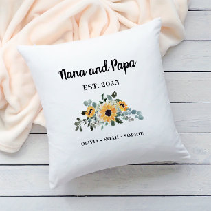 Nana and Papa   Rustic Sunflower and Names Cushion