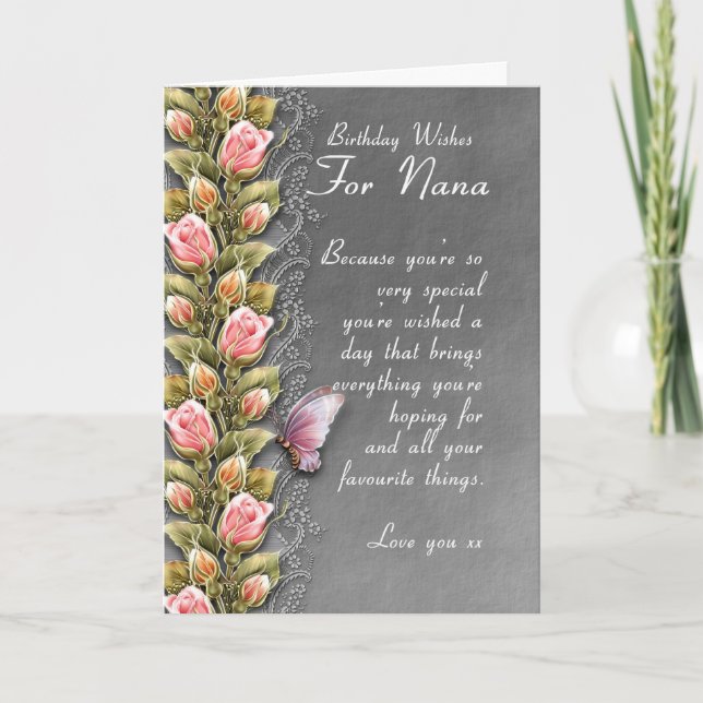 nana birthday card - birthday card with roses and (Front)