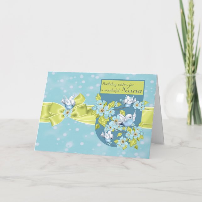 Nana, Birthday Greeting Card With Pretty Birds (Front)