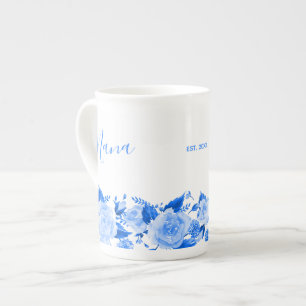 Nana China Blue Watercolor Floral Bone China Mug