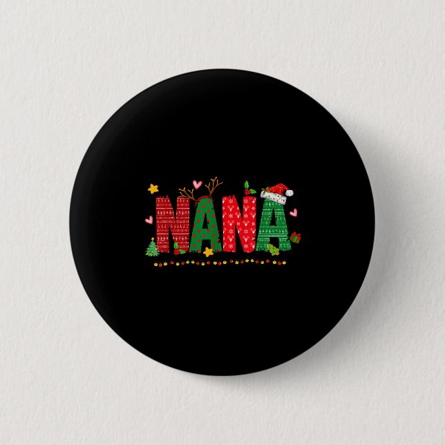 Nana Claus Christmas Lights Pajama Family Matching 6 Cm Round Badge (Front)