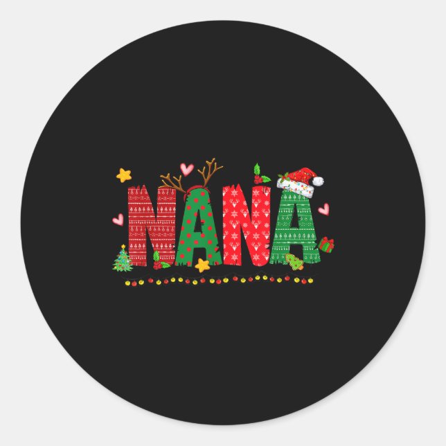 Nana Claus Christmas Lights Pajama Family Matching Classic Round Sticker (Front)