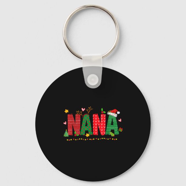 Nana Claus Christmas Lights Pajama Family Matching Key Ring (Front)