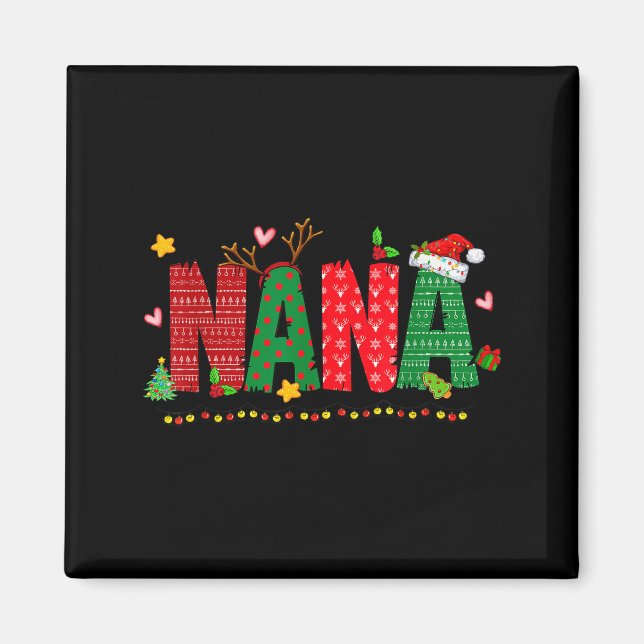 Nana Claus Christmas Lights Pajama Family Matching Magnet (Front)