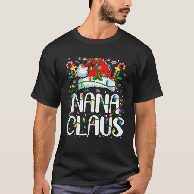 Nana Claus Christmas Lights Pajama Xmas Family Mat T-Shirt (Front)