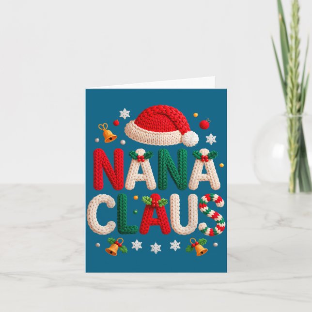 Nana Claus Knitted Design Grandma Pajama Family Ma Card (Front)