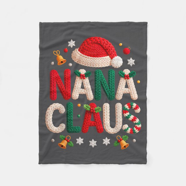 Nana Claus Knitted Design Grandma Pajama Family Ma Fleece Blanket (Front)