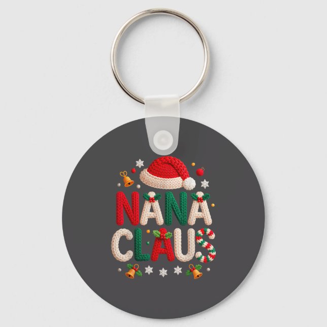 Nana Claus Knitted Design Grandma Pajama Family Ma Key Ring (Front)