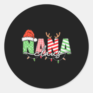 Nana Claus Xmas Christmas Lights Pajama Family Mat Classic Round Sticker