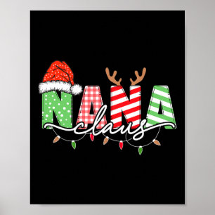 Nana Claus Xmas Christmas Lights Pajama Family Mat Poster