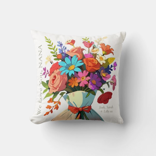 NANA Custom Vibrant Floral Photo Mothers Day Cushion (Front)
