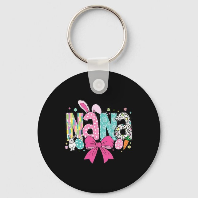 Nana Easter Coquette Bow Happy Easter Bunny Rabbit Key Ring (Front)