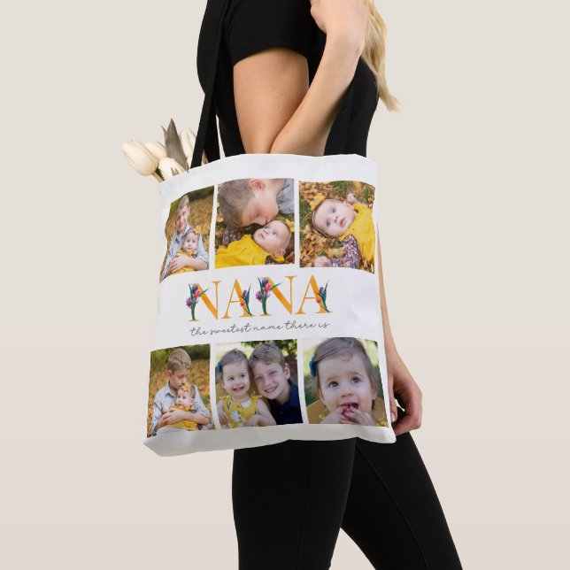 Nana Floral Custom Photo Tulips Shopping Tote Bag (Close Up)