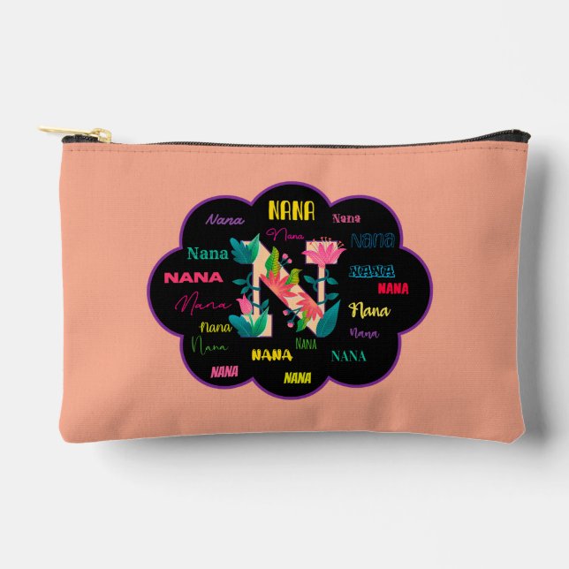 Nana Floral Flower Name Initial Accessory Pouch (Front)