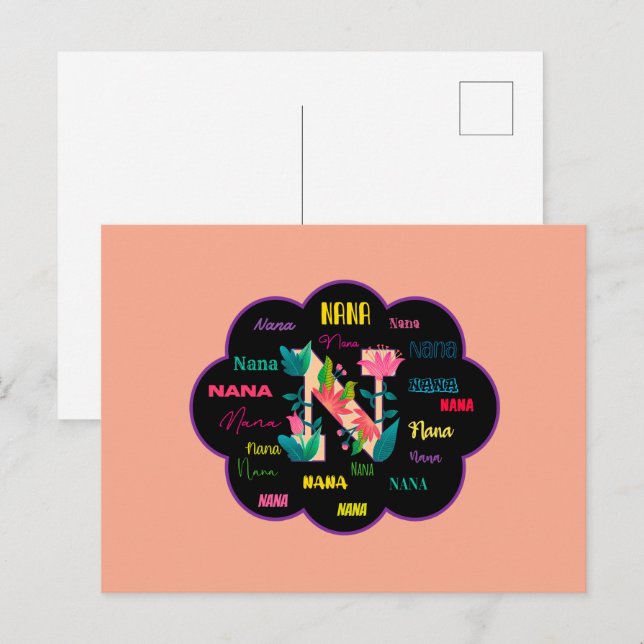 Nana Floral Flower Name Initial Postcard (Front/Back)