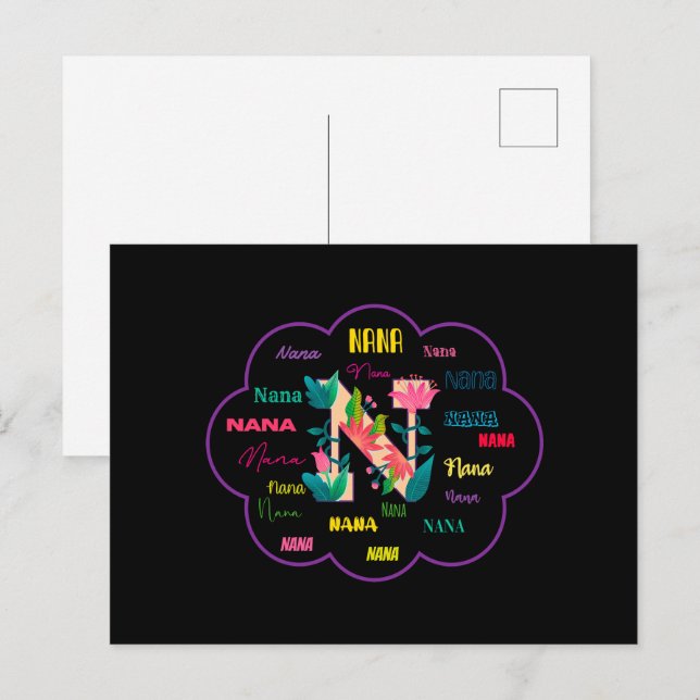Nana Floral Flower Name Initial Postcard (Front/Back)