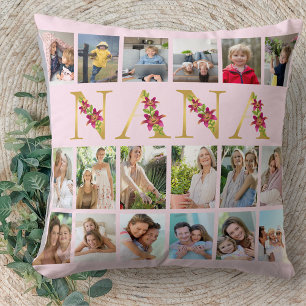 Nana Floral Letters 18 Vertical Photo Collage Pink Cushion